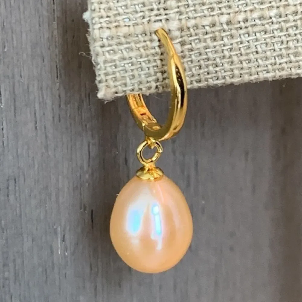 Pink Freshwater Pearl Drop Earrings in Gold Tone